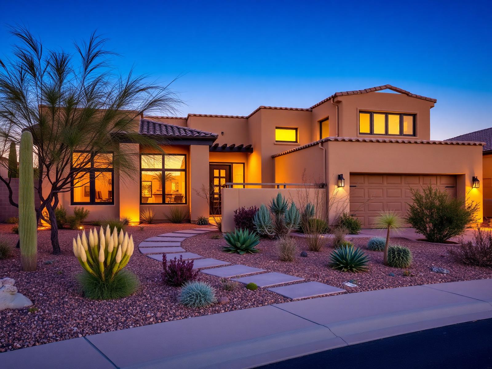 Modern Arizona home at golden hour